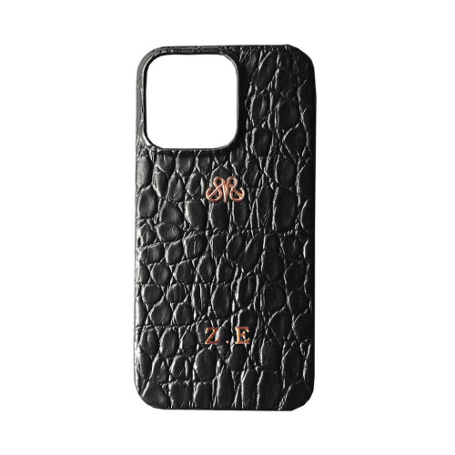 Deri iPhone Kılıf 13 Pro Siyah Baby Croco Full Deri - 2