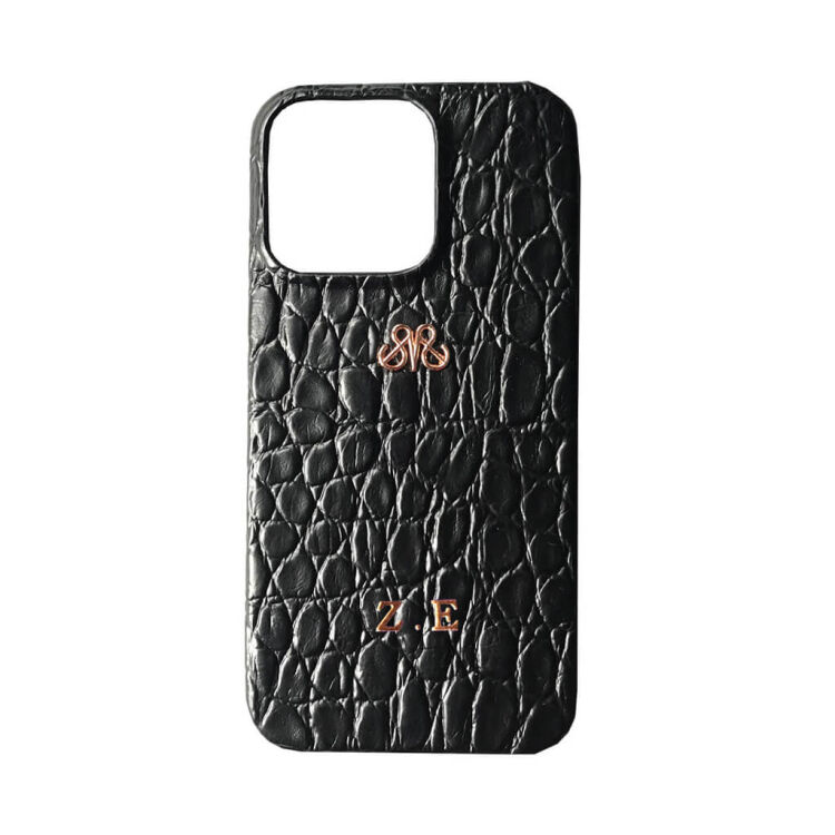 Deri iPhone Kılıf 13 Pro Siyah Baby Croco Full Deri - 2