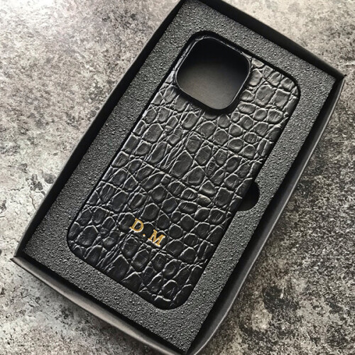 Deri iPhone Kılıf 13 Pro Siyah Baby Croco Full Deri - 3