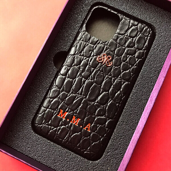 Deri iPhone Kılıf 13 Pro Siyah Baby Croco Full Deri - 4