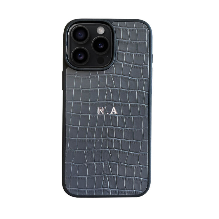 Deri iPhone Kılıf 16 Pro Max Gri Croco - 1