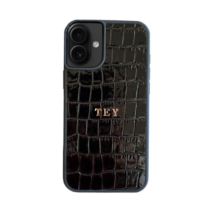 Deri iPhone Kılıf 16 Siyah Croco - 1